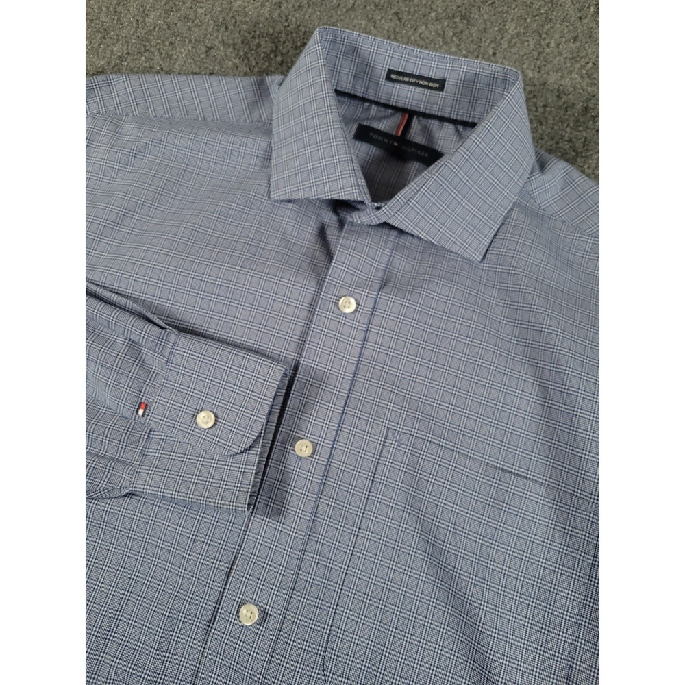 Tommy‎ Hilfiger Shirt Mens M 15-15 1/2 34-35 Regular Fit Non-Iron Blue Plaid